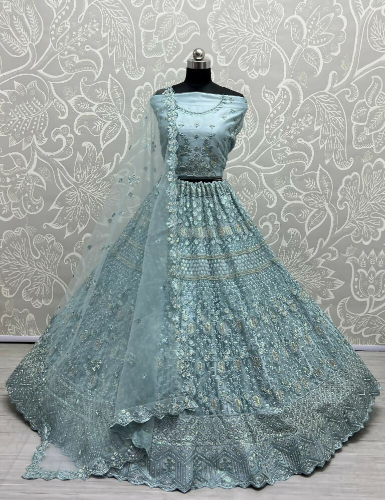 Jyoti Fashion Women's Aqua Heavy Net Fancy Dori, Multi Thread, Rainbow Sequins and Diamond Work Wedding Lehenga Choli - Distacart