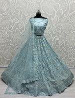 Thumbnail for Jyoti Fashion Women's Aqua Heavy Net Fancy Dori, Multi Thread, Rainbow Sequins and Diamond Work Wedding Lehenga Choli - Distacart