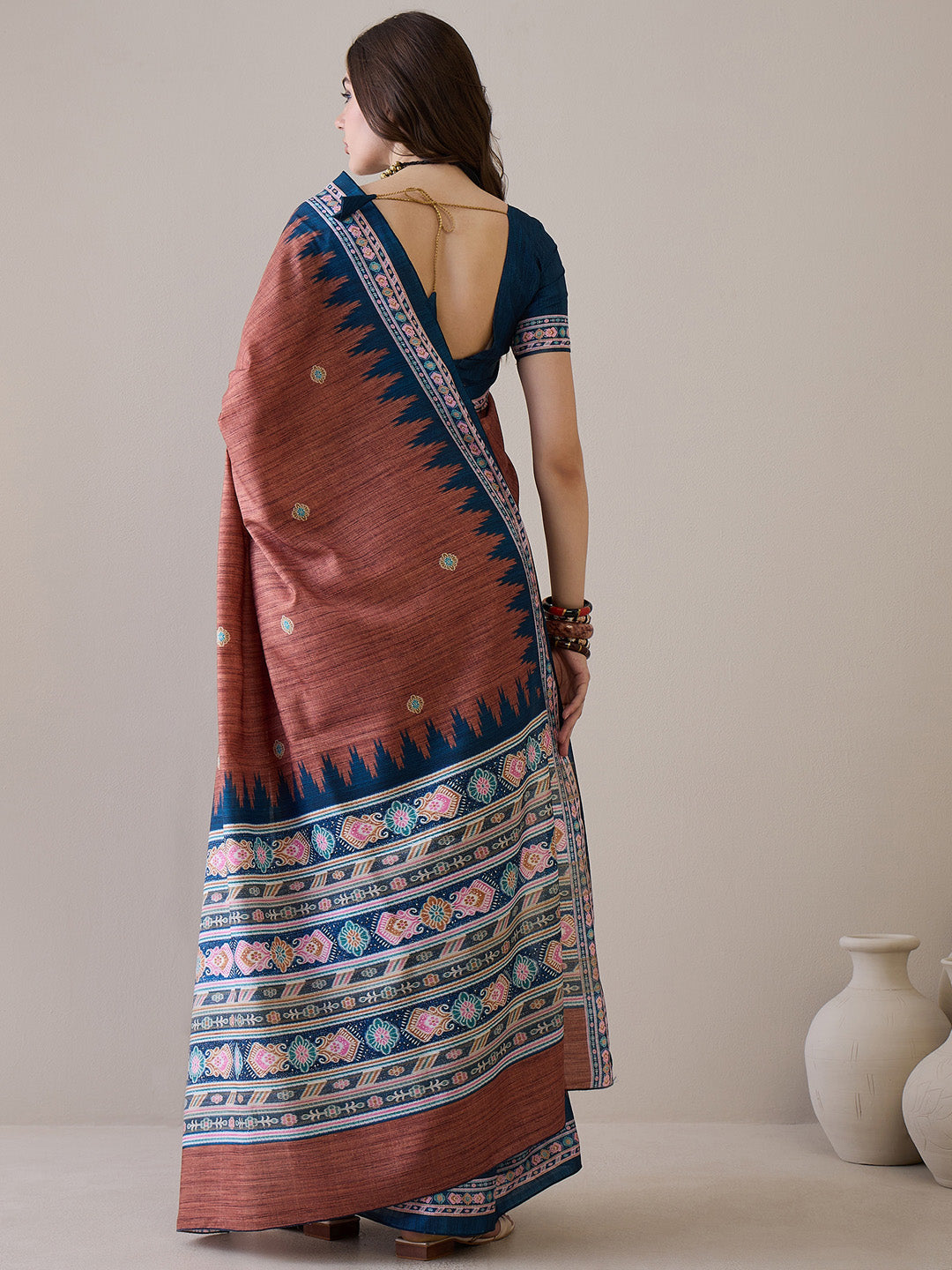 NOZ2TOZ Women's Silk Blend Teal blue Printed Designer Saree With Blouse Piece - Distacart