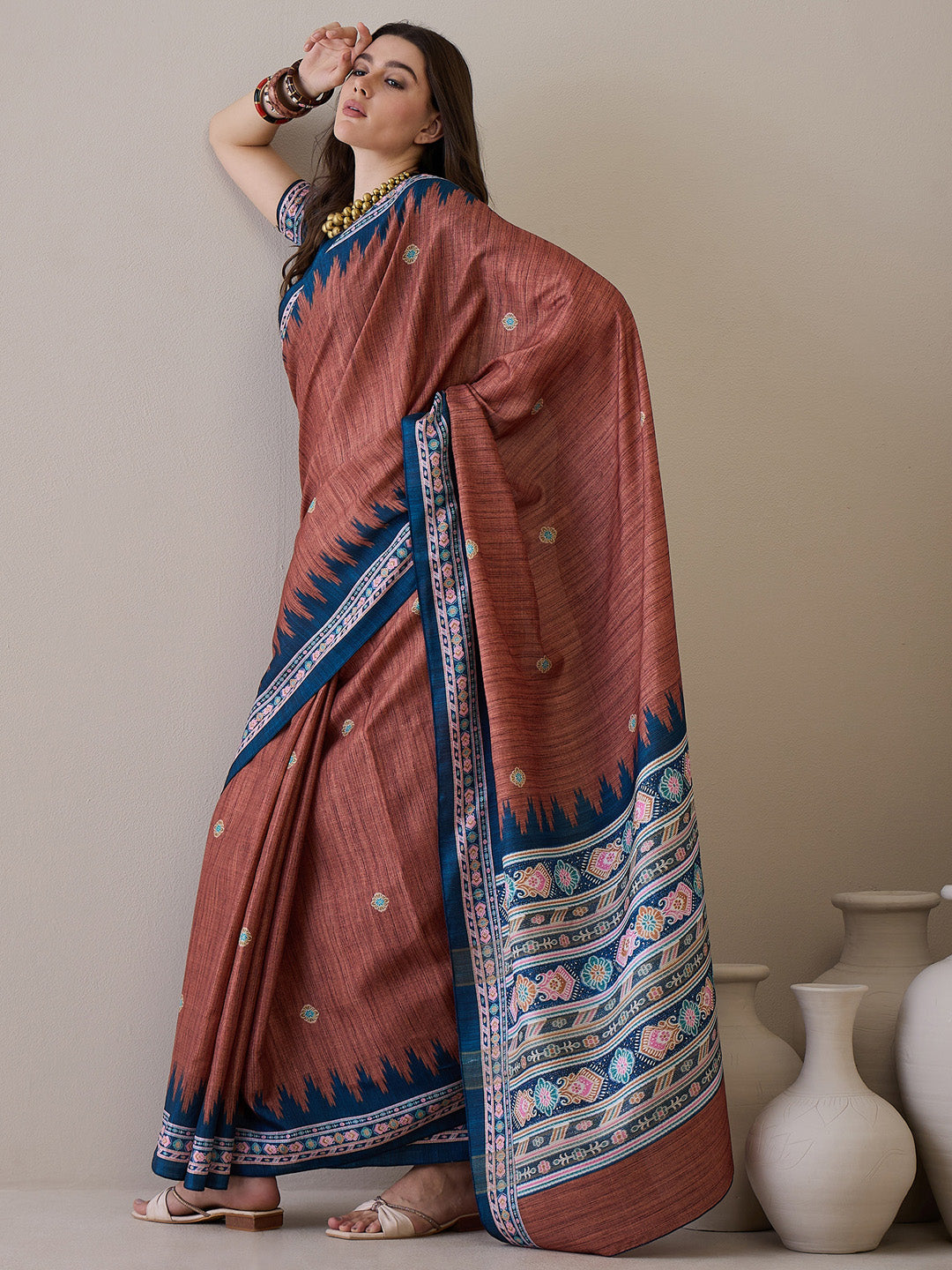 NOZ2TOZ Women's Silk Blend Teal blue Printed Designer Saree With Blouse Piece - Distacart