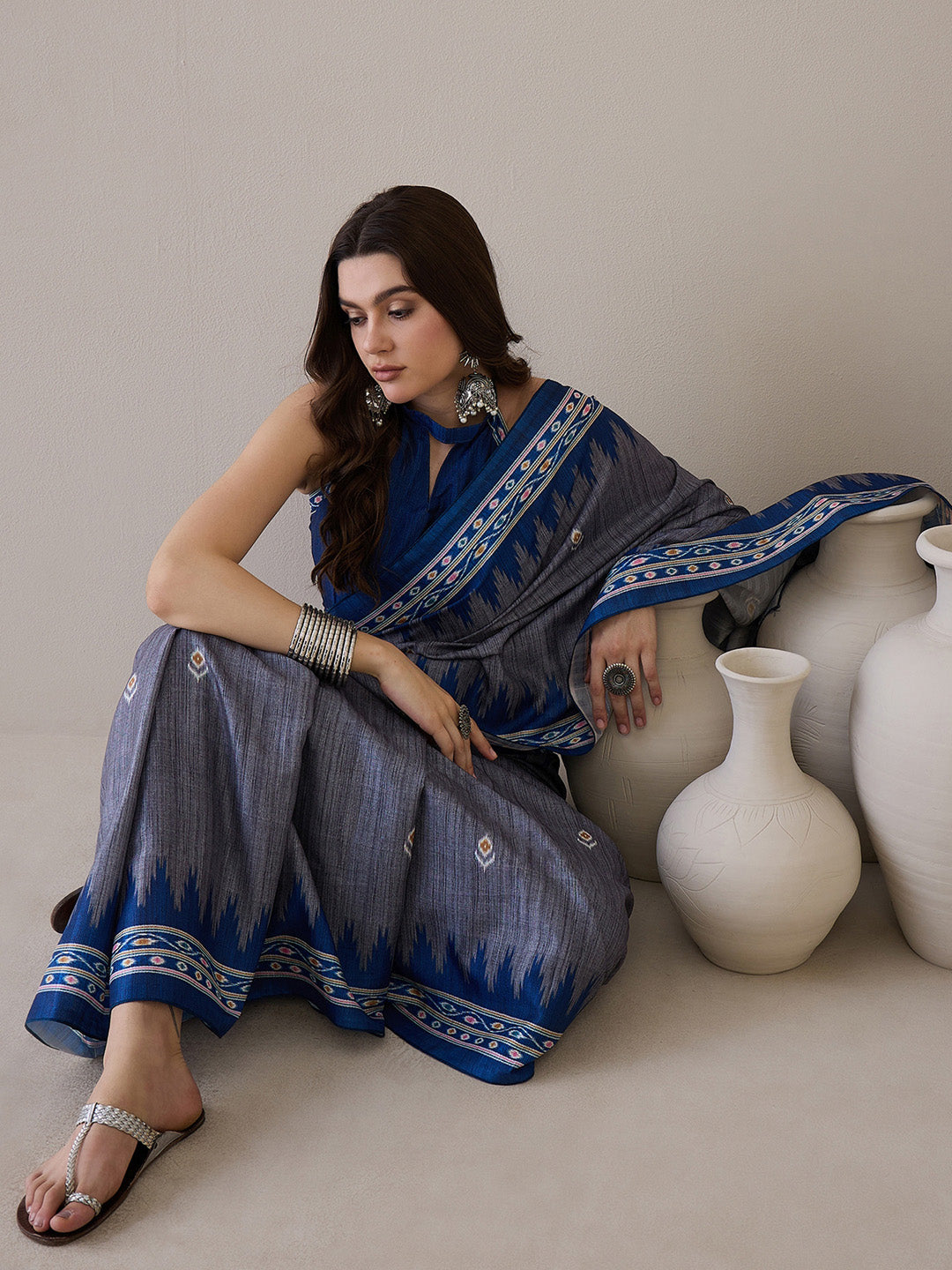 NOZ2TOZ Women's Silk Blend Blue Printed Designer Saree With Blouse Piece - Distacart