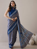Thumbnail for NOZ2TOZ Women's Silk Blend Blue Printed Designer Saree With Blouse Piece - Distacart