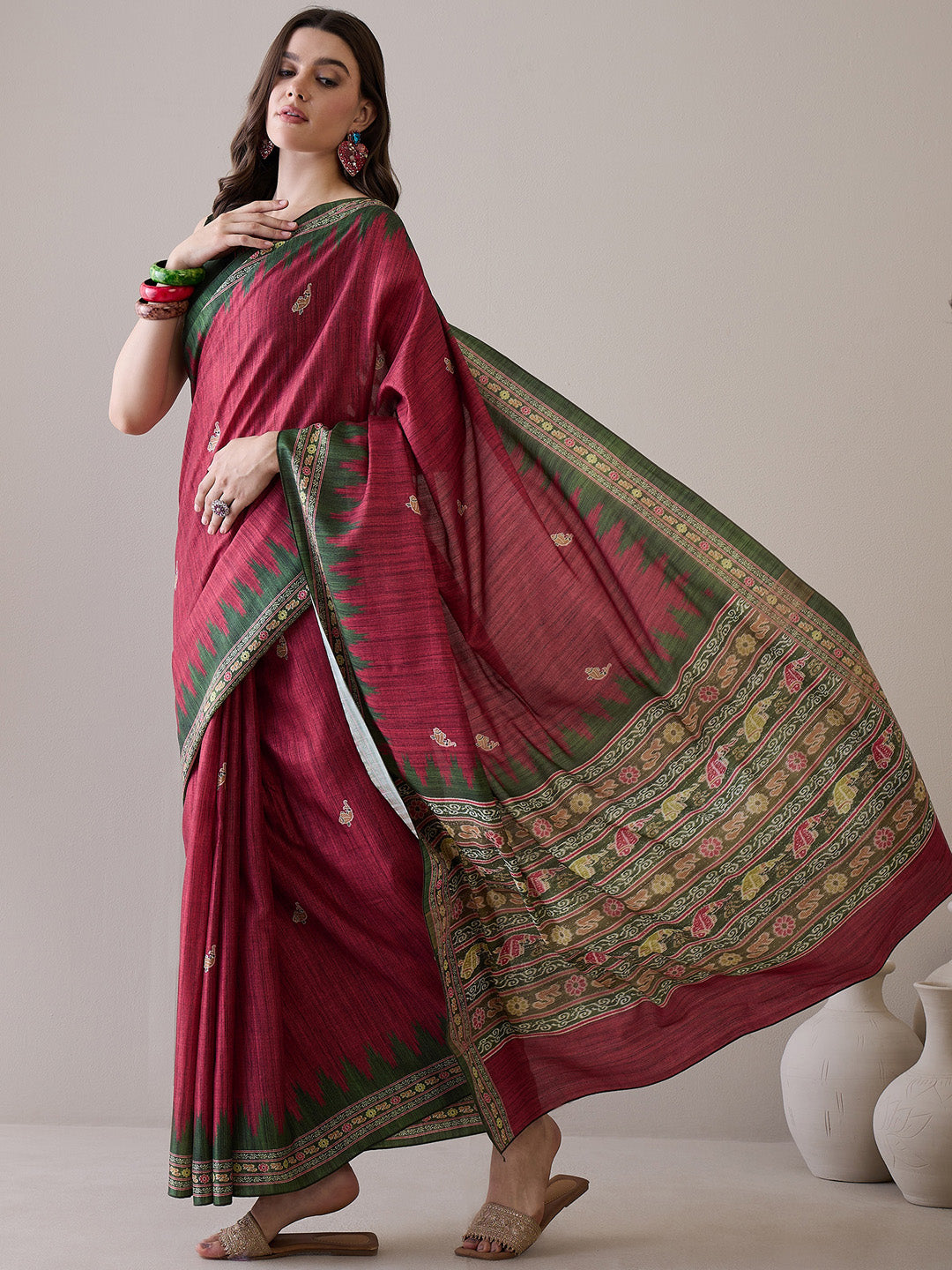 NOZ2TOZ Women's Silk Blend Green Printed Designer Saree With Blouse Piece - Distacart