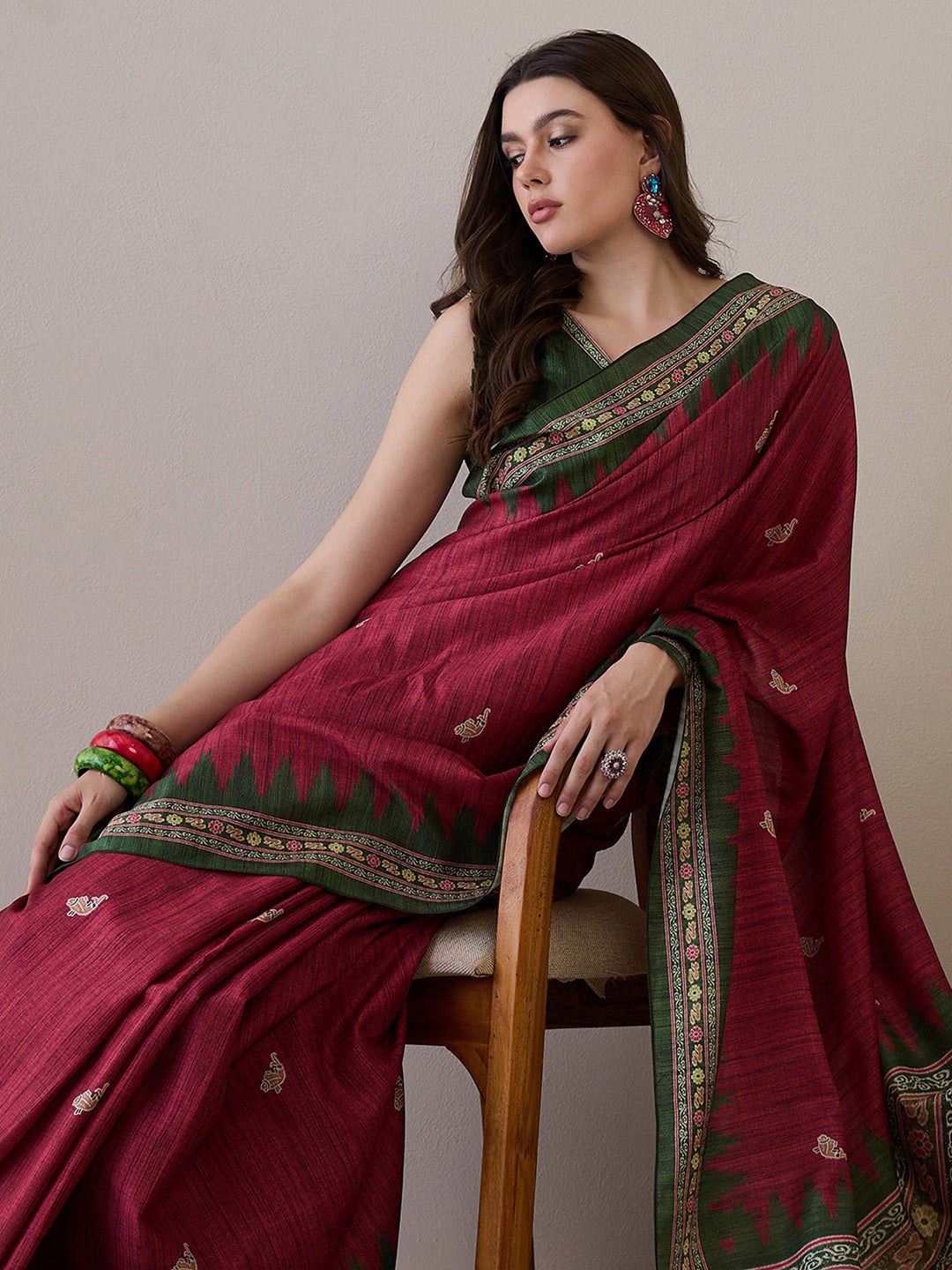 NOZ2TOZ Women's Silk Blend Green Printed Designer Saree With Blouse Piece - Distacart