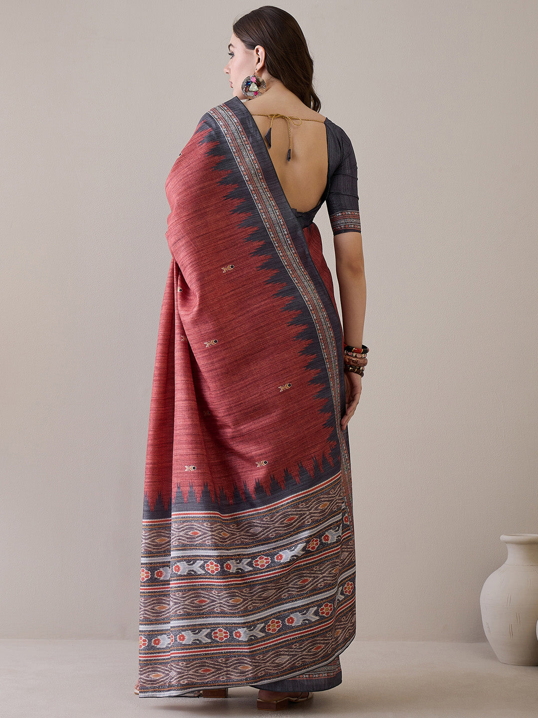 NOZ2TOZ Women's Silk Blend Grey Printed Designer Saree With Blouse Piece - Distacart