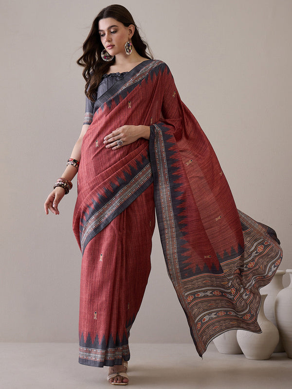 NOZ2TOZ Women's Silk Blend Grey Printed Designer Saree With Blouse Piece - Distacart