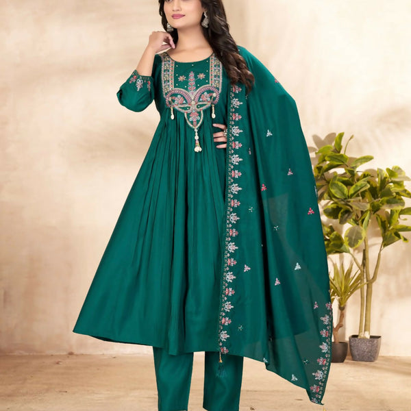 Lehenga Mart Designer Anarkali Suit With Kurta, Pant, Dupatta For Women-Teal - Distacart