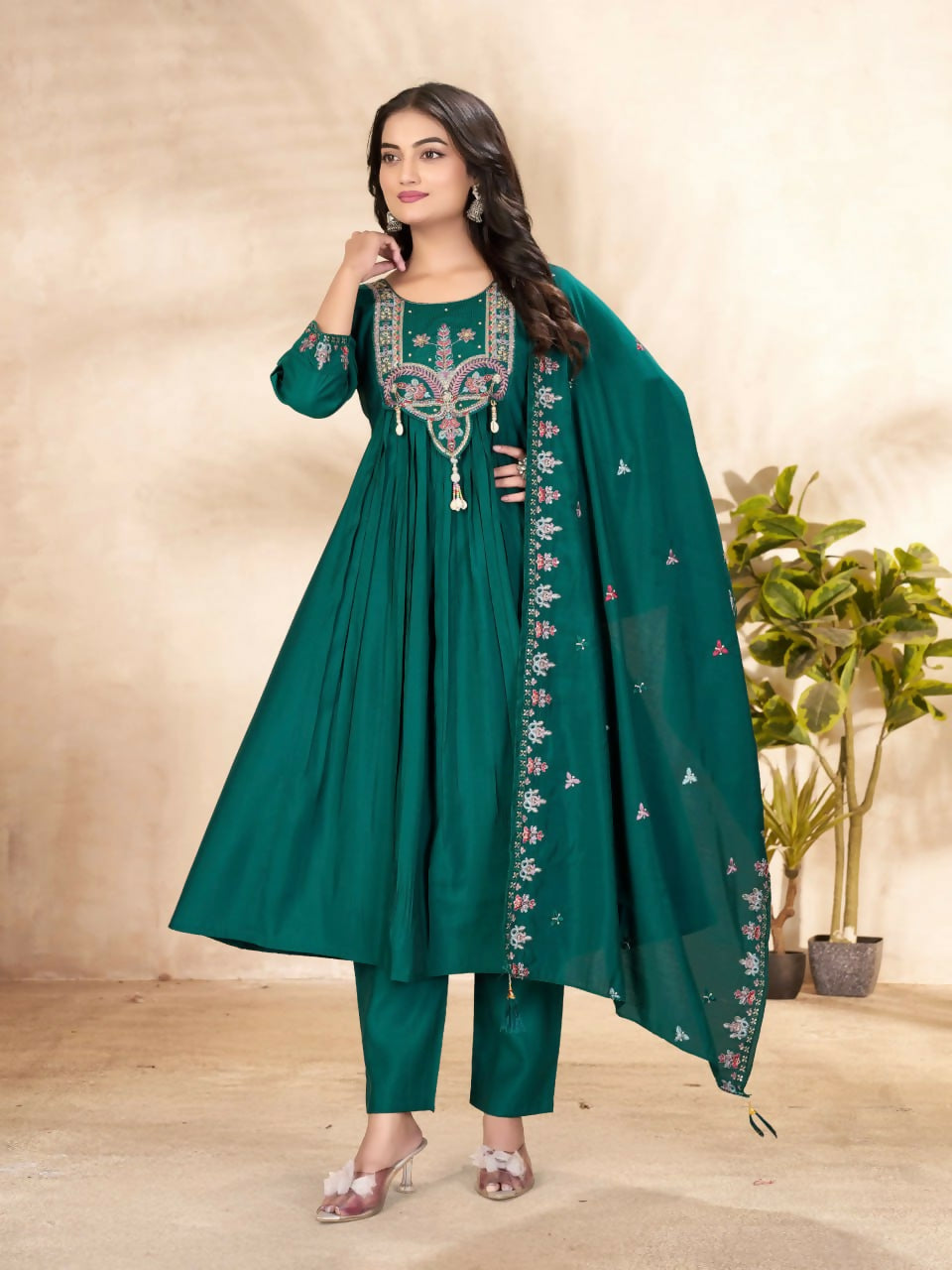 Lehenga Mart Designer Anarkali Suit With Kurta, Pant, Dupatta For Women-Teal - Distacart