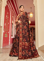 Thumbnail for Monjolika Fashion Silk Blend Brown Printed Saree - Distacart