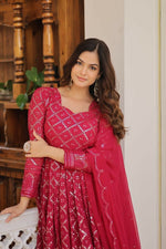 Thumbnail for Aastha Fashion Women's Rani Pink Faux Georgette Sequins Embroidered Anarkali Dress with Dupatta - Distacart