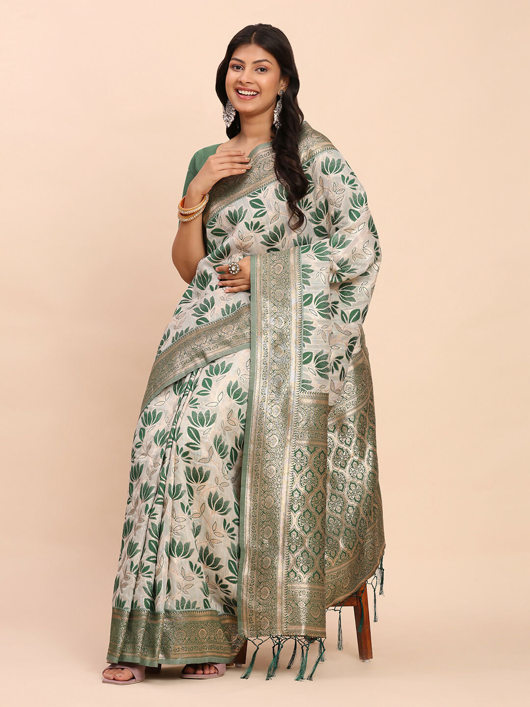 Astita Linen Cotton Green Saree