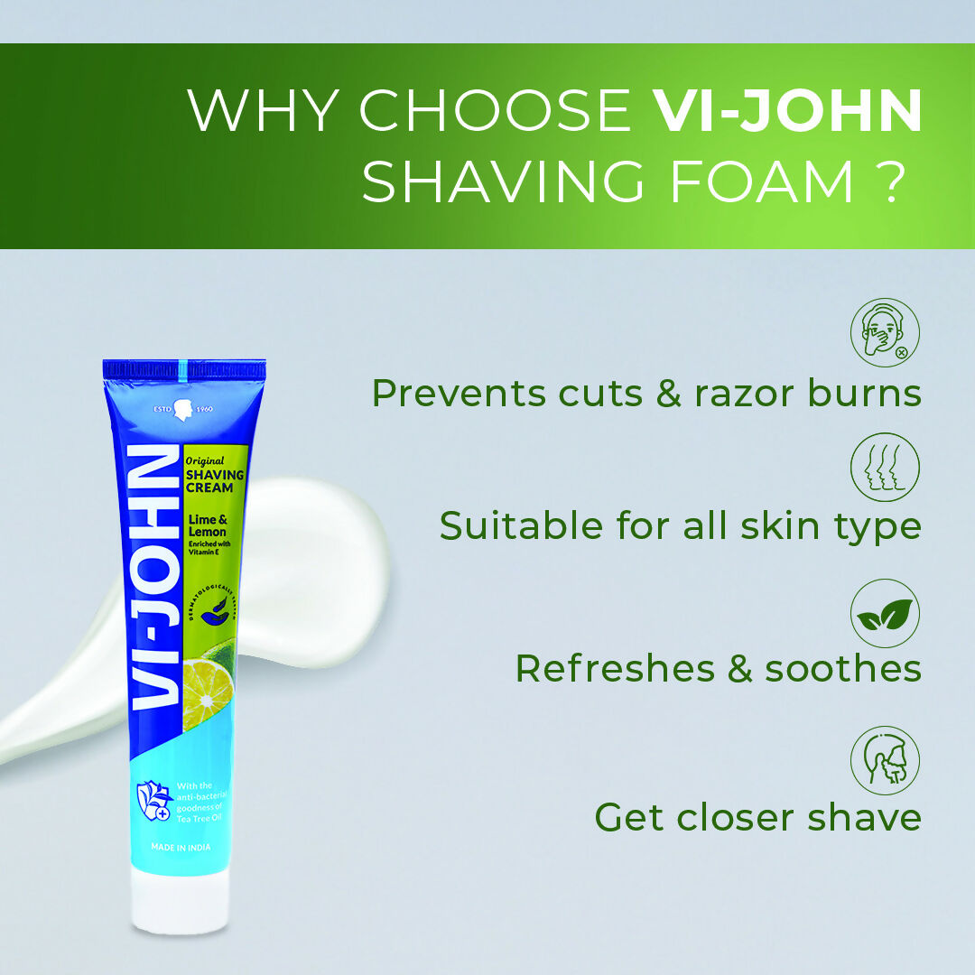 VI-JOHN Dermatologically Tested Vitamin-E enriched Anti Bacterial Lime & Lemon Shaving Cream - Distacart
