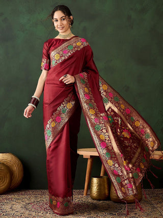 Mitera Floral Zari Designer Saree With Blouse Piece - Distacart