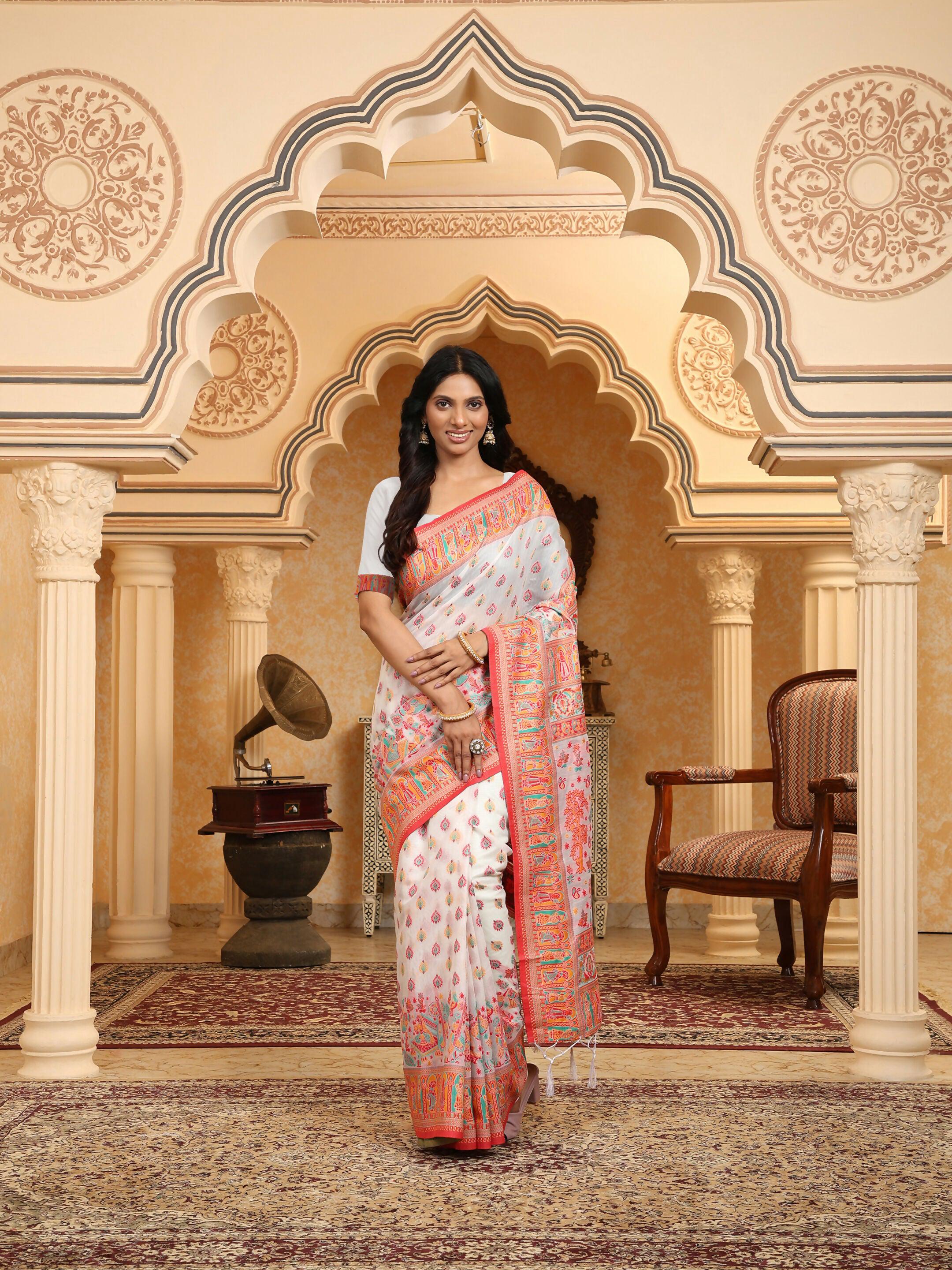 Astita Linen Cotton(Woven Work) Multicolour Saree