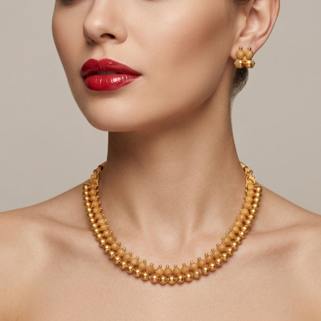 Jewel City Traditional Antique Gold Plated Choker Necklace & Earring Set for Women