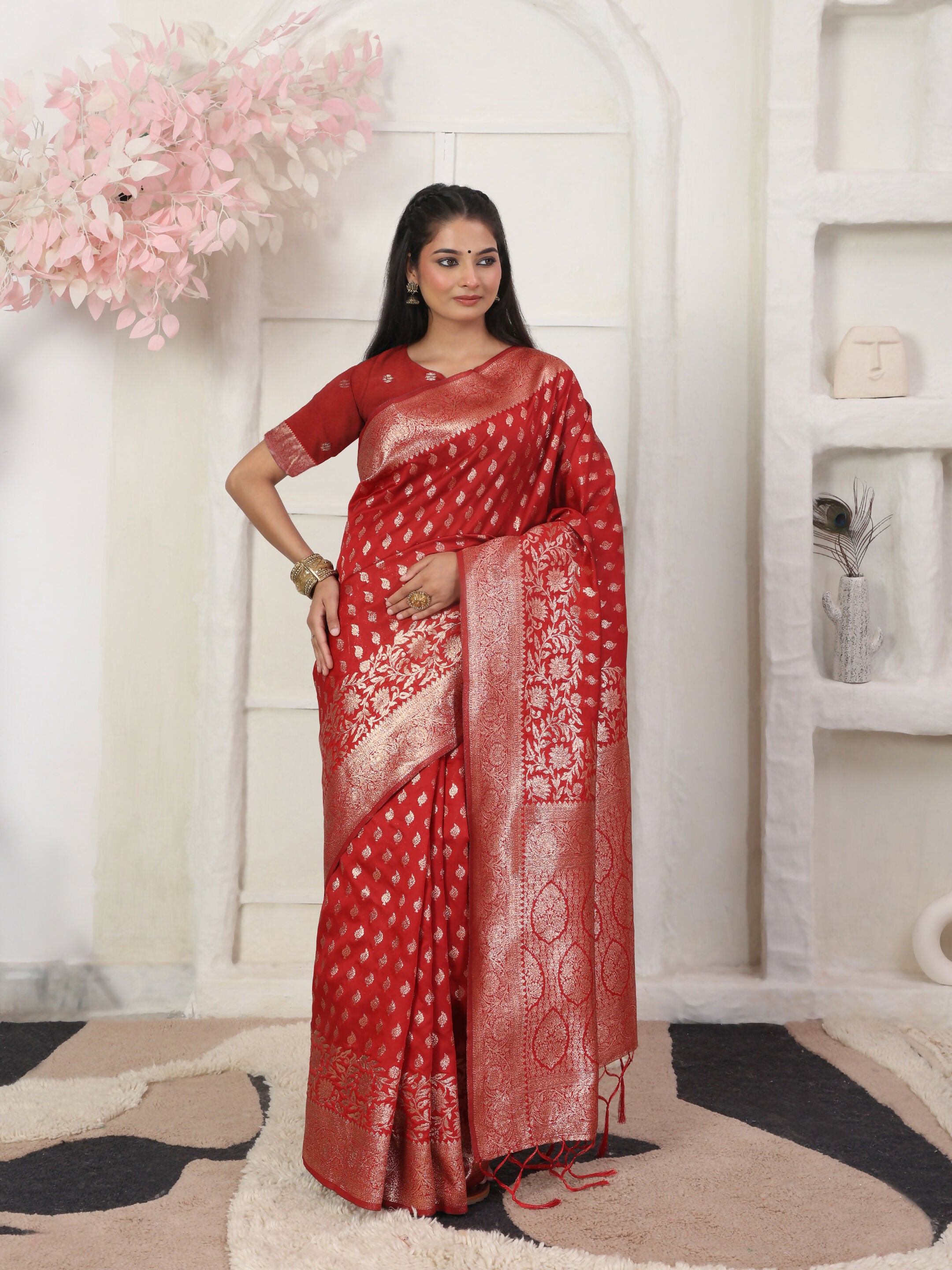 Astita Lichi Silk Red Saree