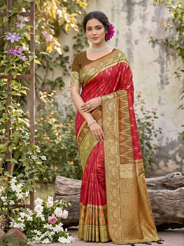 Shree Shyam Fashion Red Soft Silk Saree - Dista
