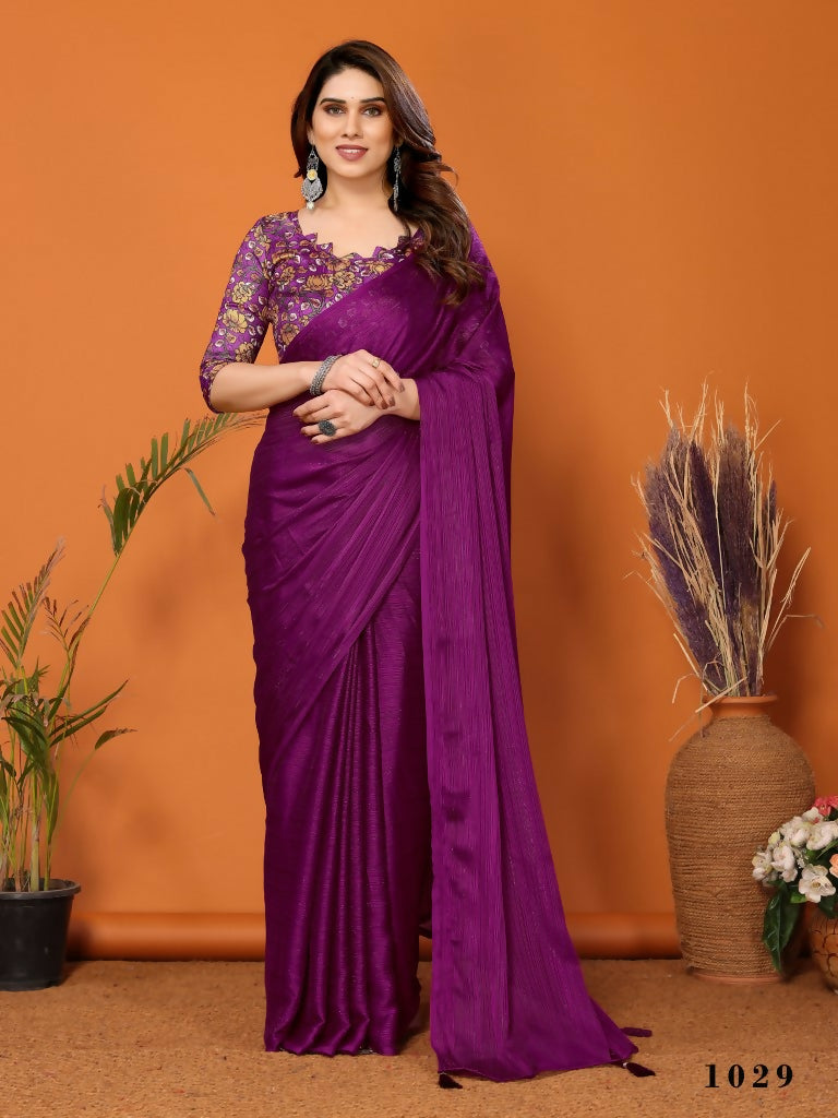 Partywear Designer Magenta Polyester Zari Fancy Saree - Starwalk - Distacart