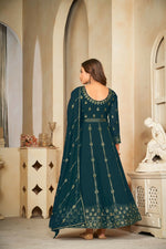 Thumbnail for Jyoti Fashion Women's Rama Georgette Embroidered Anarkali Kurta Pant Set With Dupatta - Distacart