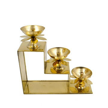 CraftVatika Brass Lotus Diya Oil Puja Lamp Piller Stand 3 Step Diya - Dista