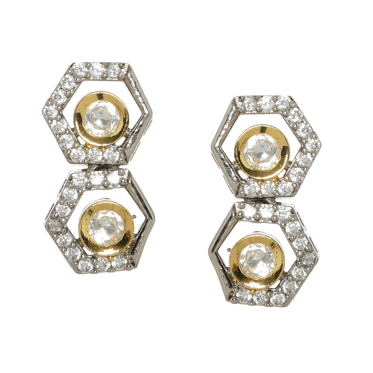 Duet Silver and Gold Earrings (Silver) - Ruby Raang - Distacart