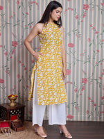 Thumbnail for Ode by House of Pataudi Floral Printed Pure Cotton Straight Kurta with Palazzos - Distacart