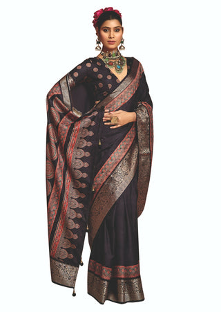 Joban Fashion Multicolor Art Silk With Fine Viscose Border Ajrak Full Body Print With Soft Finish Saree
