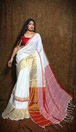 Thumbnail for Exclusive Collection White Red Pure Cotton Handloom Gorgeous Saree