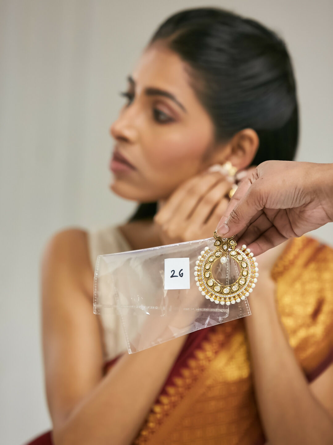Nuyug 22K Gold-Plated Kundan Studded & Pearl Beaded Floral Chandbali Earrings