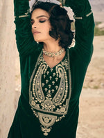 Thumbnail for Aastha Fashion Women's Green Velvet Embroidered Kurta with Trouser & Dupatta - Distacart