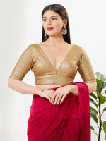 Thumbnail for Joban Fashion Gold Silk Padded Blouse With V Neck Elbow Sleeves - Distacart