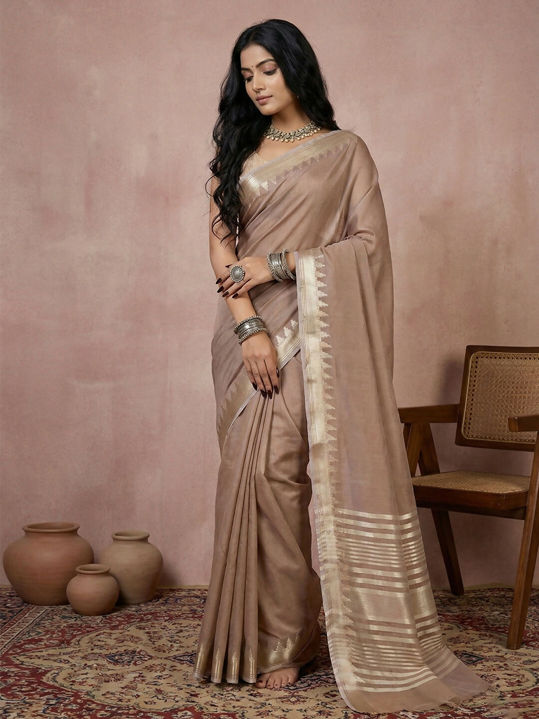 Shree Shyam Fashion Beige Cotton Saree - Distacart