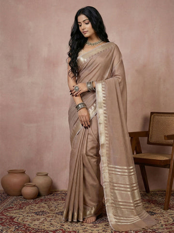 Shree Shyam Fashion Beige Cotton Saree - Distacart