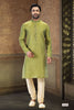 Raivat Ethnic Jacquard Art Silk Mirror and Thread Work Kurta Pajama In Green Colour - Distacart