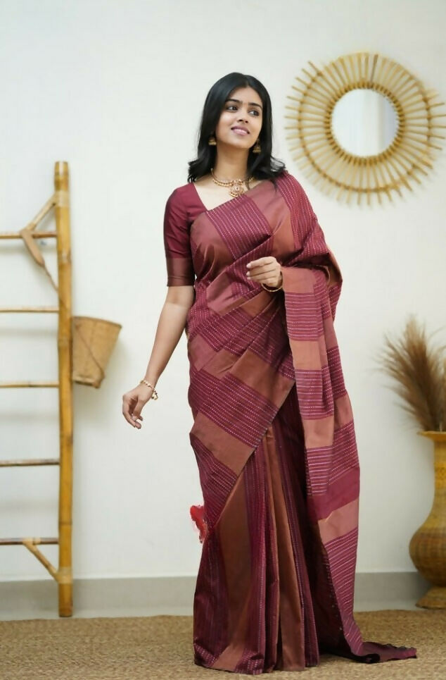 Partywear Designer Maroon Banarasi Silk Fancy Saree - Starwalk - Distacart