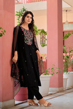 Thumbnail for Hand Embroidered Kurta With Pant & Dupatta Premium Luxury, Multicolor - Hiral Fashion - Distacart