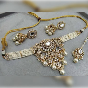 Jewel City Traditional Kundan Pearl Bridal Choker Necklace Set | Handcrafted Gold-Plated Ethnic Indian Jewelry for Weddings, Festivals & Parties - Distacart