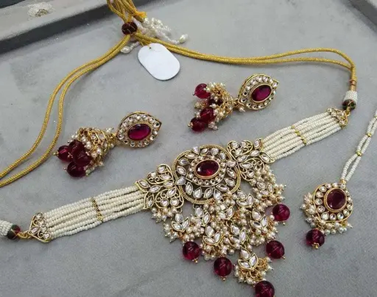 Jewel City Kundan Pearl Bridal Choker Set Traditional Gold-Plated Indian Jewelry Handcrafted Necklace, Earrings & Maang Tikka