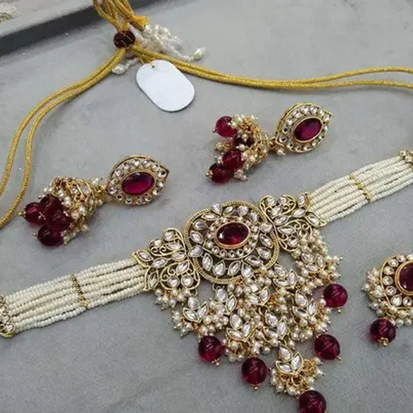 Jewel City Kundan Pearl Bridal Choker Set Traditional Gold-Plated Indian Jewelry Handcrafted Necklace, Earrings & Maang Tikka - Distacart