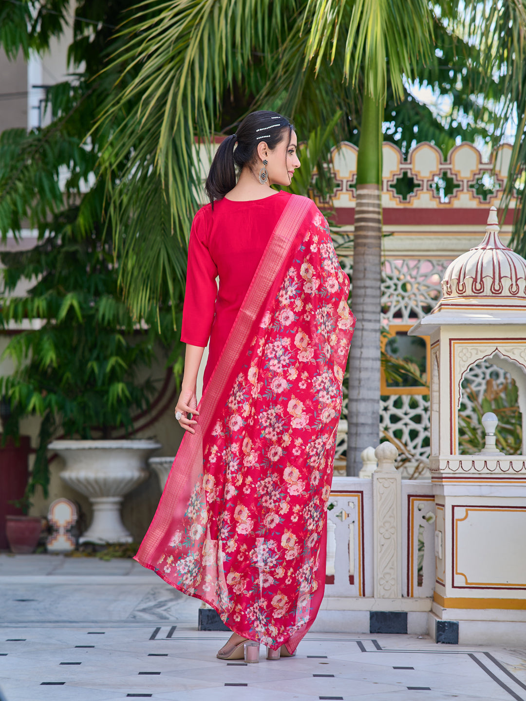 Hand Embroidered Kurta With Pant & Printed Dupatta Luxury Premium, Multicolor - Hiral Fashion - Dista