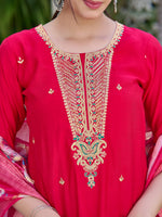 Thumbnail for Hand Embroidered Kurta With Pant & Printed Dupatta Luxury Premium, Multicolor - Hiral Fashion - Dista