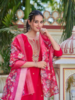 Thumbnail for Hand Embroidered Kurta With Pant & Printed Dupatta Luxury Premium, Multicolor - Hiral Fashion - Dista