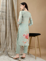 Thumbnail for Schiffli Embroidered Kurta With Pant & Printed Dupatta Luxury Premium, Green - Hiral Fashion - Dista
