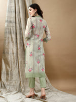 Thumbnail for Schiffli Embroidered Kurta With Pant & Printed Dupatta Luxury Premium, Green - Hiral Fashion - Dista
