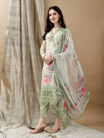 Thumbnail for Schiffli Embroidered Kurta With Pant & Printed Dupatta Luxury Premium, Green - Hiral Fashion - Dista