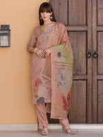 Thumbnail for Hand Embroidered & Printed Silk Kurta With Pant & Dupatta, Peach - Hiral Fashion - Dista