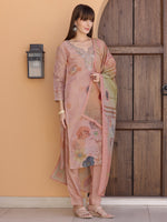 Thumbnail for Hand Embroidered & Printed Silk Kurta With Pant & Dupatta, Peach - Hiral Fashion - Dista