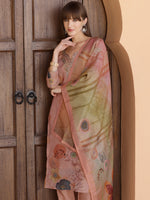 Thumbnail for Hand Embroidered & Printed Silk Kurta With Pant & Dupatta, Peach - Hiral Fashion - Dista
