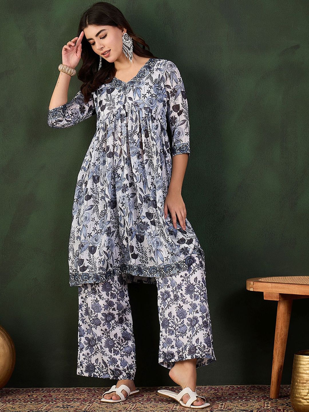 Sangria Printed Kurta With Palazzo
