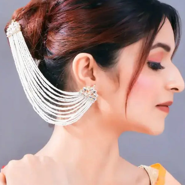 Jewel City Pearl Cascade Ear Cuff and Hair Chain | Bridal White Beaded Statement Earrings - Distacart